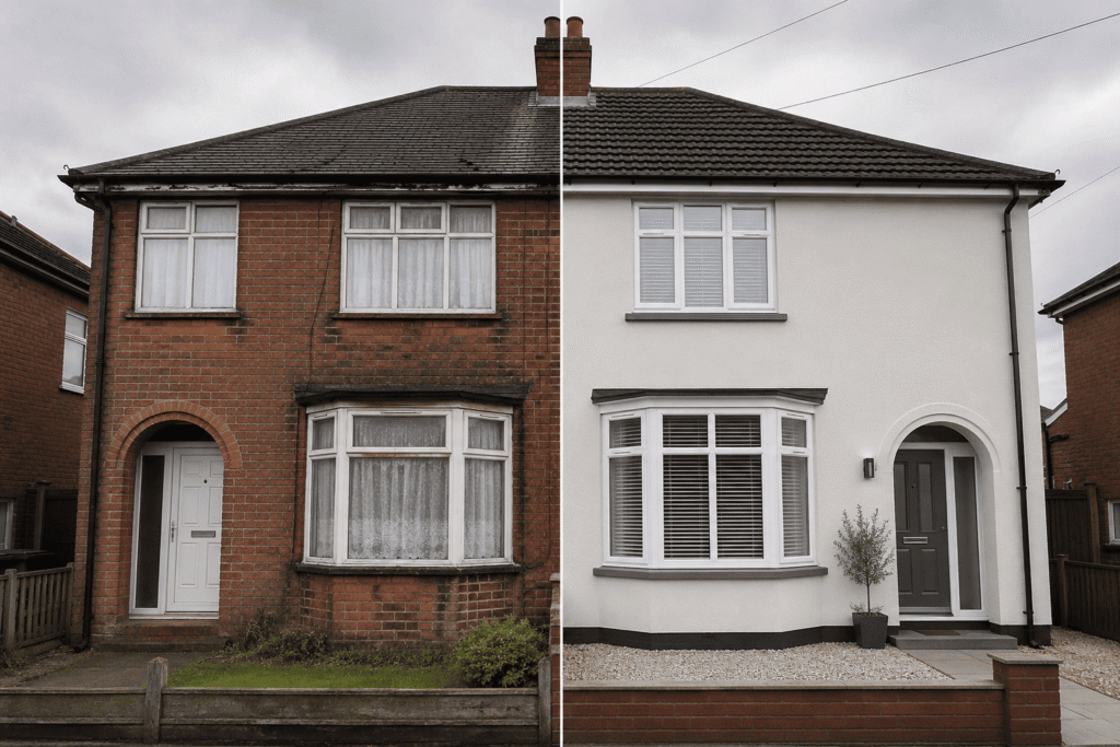Before and after external wall insulation