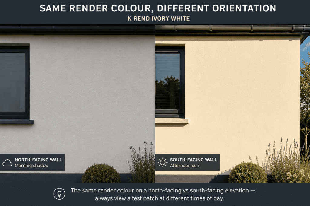 Render colour comparison on north-facing and south-facing walls